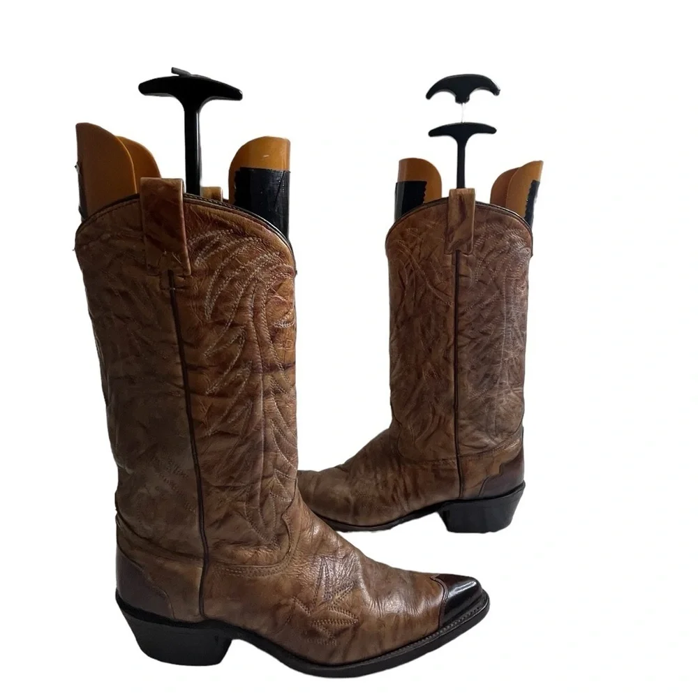 Vintage TEXAS Men's Leather Western Cowboy Boots Size 10.5 D Brown Wing Tip M 81